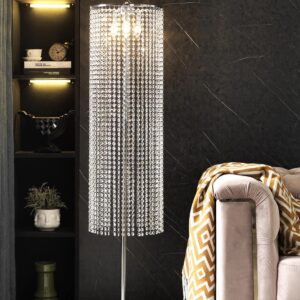 Surpars House Raindrop Crystal Floor Lamp On/Off Switch in Line,Silver