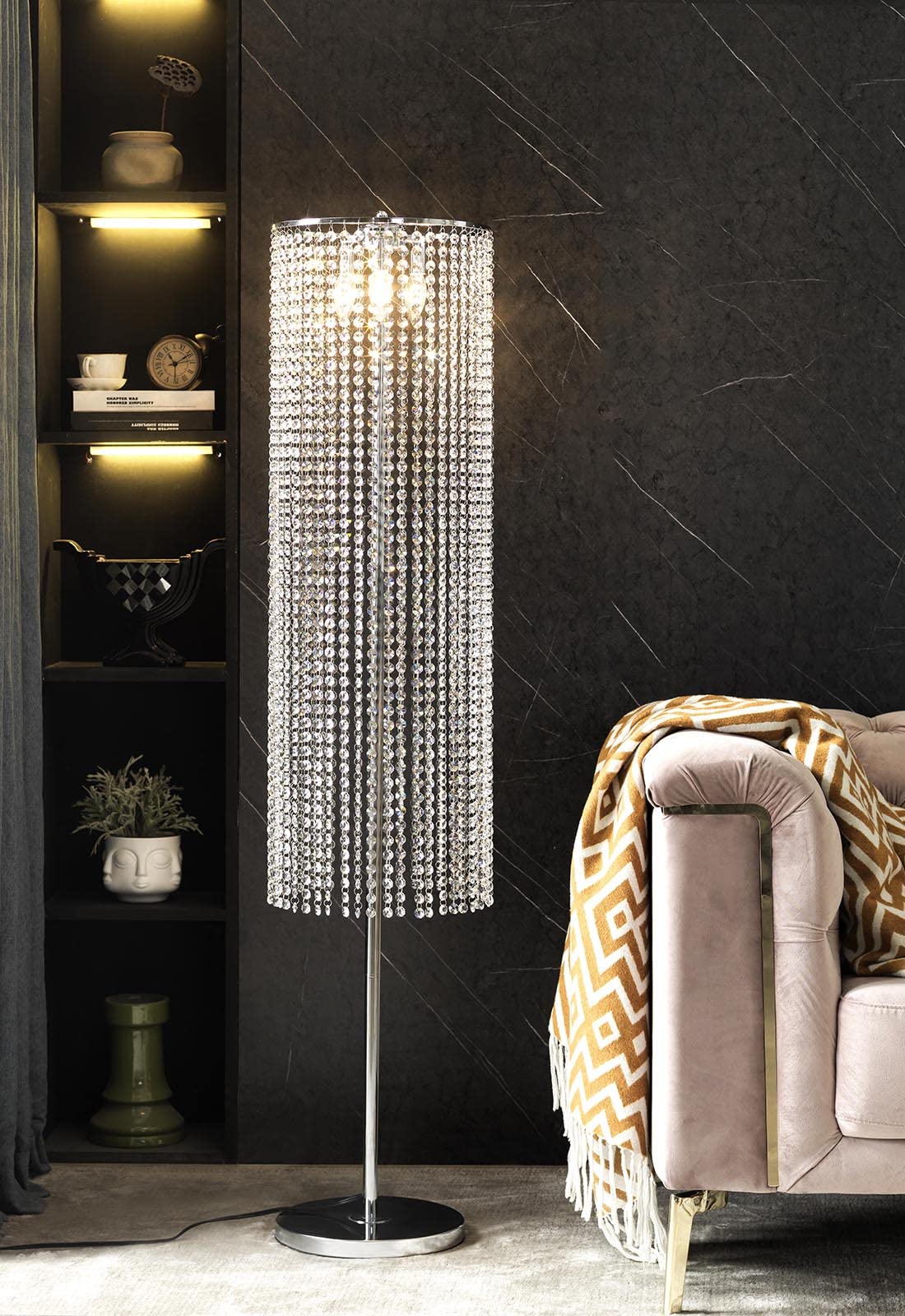 Surpars House Raindrop Crystal Floor Lamp On/Off Switch in Line,Silver