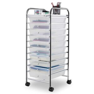 10 drawer storage cart rolling cart file scrapbook paper mobile organizer for school office (clear)