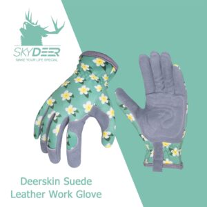 SKYDEER Womens Gardening Gloves with Super Soft Deerskin Leather Suede (SD6611/M)