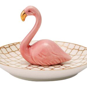 Luxury Porcelain Adorable Flamingos Jewelry Ring Holder - Ceramic Display - Rack Jewelry Dish Organizer – Perfect for Hold Rings - Chain Bracelets Earrings Trays Dish, Grid Disk-Pink