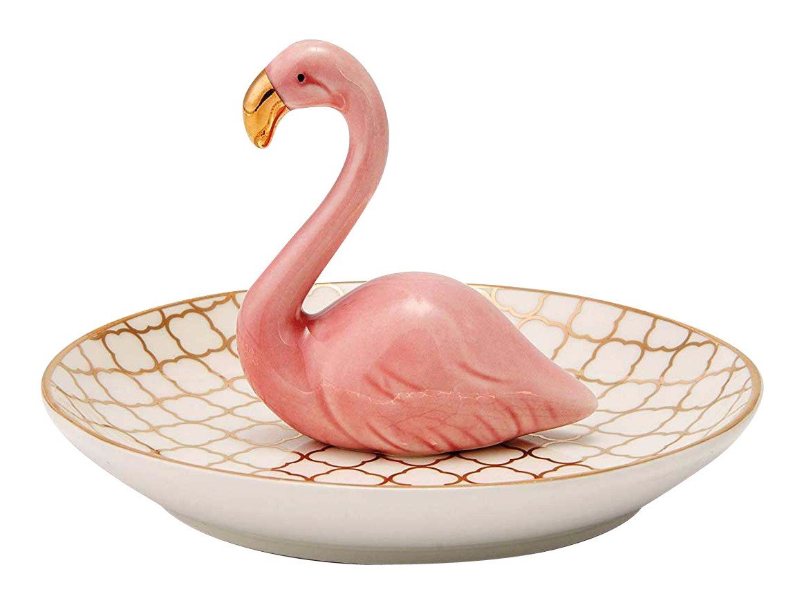 Luxury Porcelain Adorable Flamingos Jewelry Ring Holder - Ceramic Display - Rack Jewelry Dish Organizer – Perfect for Hold Rings - Chain Bracelets Earrings Trays Dish, Grid Disk-Pink