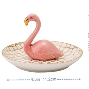 Luxury Porcelain Adorable Flamingos Jewelry Ring Holder - Ceramic Display - Rack Jewelry Dish Organizer – Perfect for Hold Rings - Chain Bracelets Earrings Trays Dish, Grid Disk-Pink