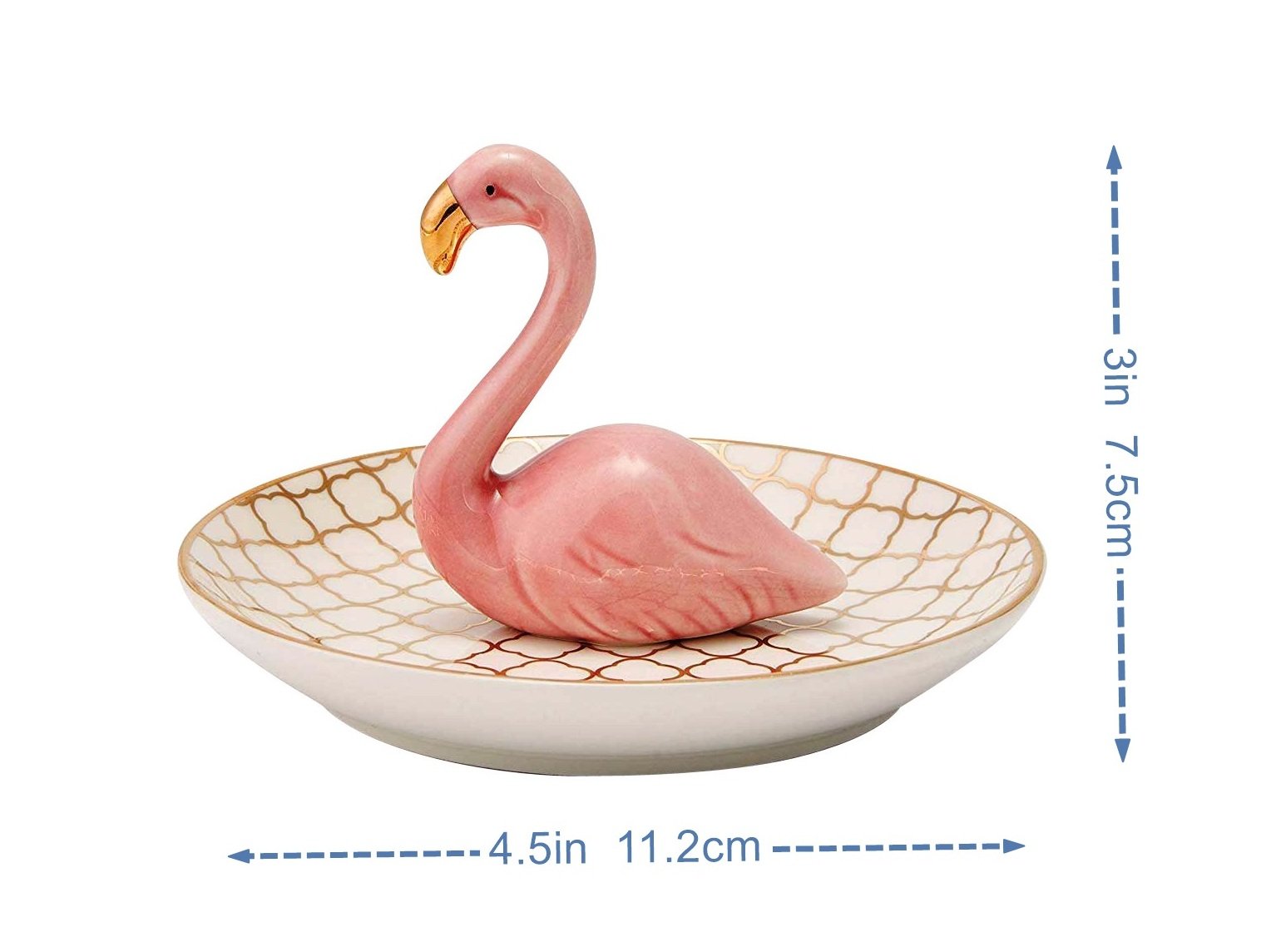 Luxury Porcelain Adorable Flamingos Jewelry Ring Holder - Ceramic Display - Rack Jewelry Dish Organizer – Perfect for Hold Rings - Chain Bracelets Earrings Trays Dish, Grid Disk-Pink