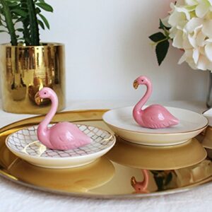 Luxury Porcelain Adorable Flamingos Jewelry Ring Holder - Ceramic Display - Rack Jewelry Dish Organizer – Perfect for Hold Rings - Chain Bracelets Earrings Trays Dish, Grid Disk-Pink