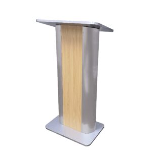fixturedisplays® 49"h maple melamine podium pulpit lectern with curved brushed stainless steel sides 19629