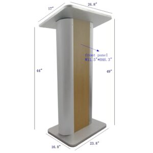 FixtureDisplays® 49"H Maple Melamine Podium Pulpit Lectern with Curved Brushed Stainless Steel Sides 19629