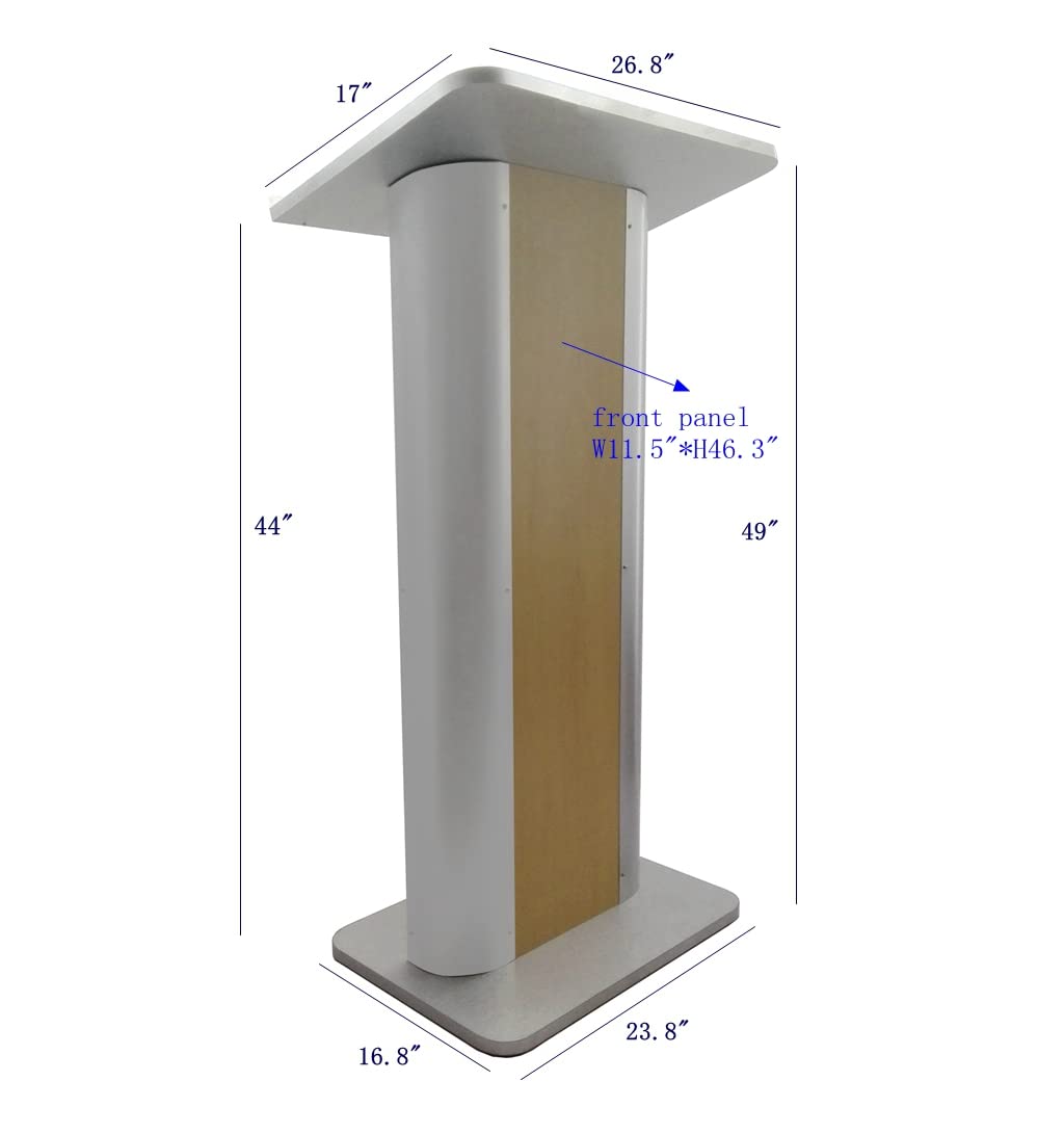 FixtureDisplays® 49"H Maple Melamine Podium Pulpit Lectern with Curved Brushed Stainless Steel Sides 19629