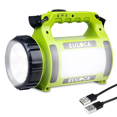 EULOCA Rechargeable CREE LED Spotlight, Multi Function Camping Lantern Big Flashlight, Power Bank，Waterproof Searchlight for Hurricane Emergency, Hiking, Home and More USB Cable Included