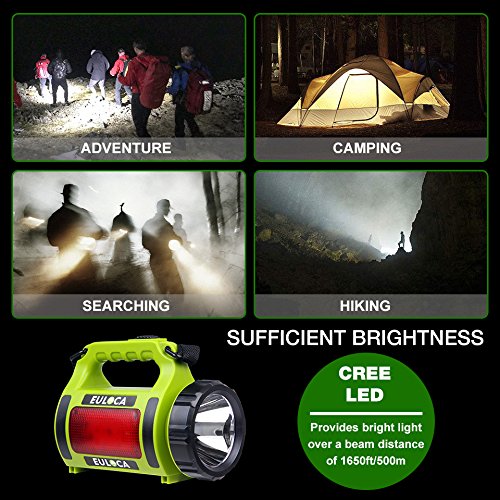 EULOCA Rechargeable CREE LED Spotlight, Multi Function Camping Lantern Big Flashlight, Power Bank，Waterproof Searchlight for Hurricane Emergency, Hiking, Home and More USB Cable Included