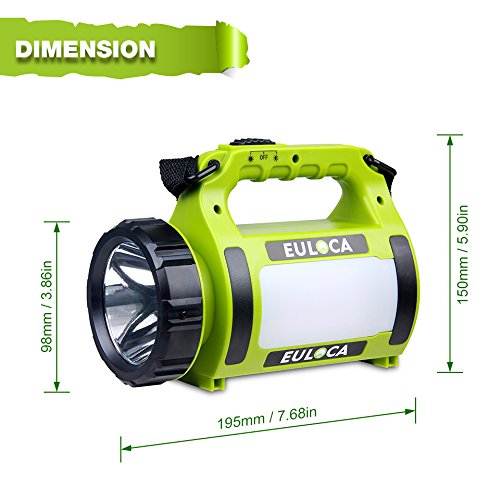 EULOCA Rechargeable CREE LED Spotlight, Multi Function Camping Lantern Big Flashlight, Power Bank，Waterproof Searchlight for Hurricane Emergency, Hiking, Home and More USB Cable Included