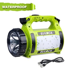 EULOCA Rechargeable CREE LED Spotlight, Multi Function Camping Lantern Big Flashlight, Power Bank，Waterproof Searchlight for Hurricane Emergency, Hiking, Home and More USB Cable Included