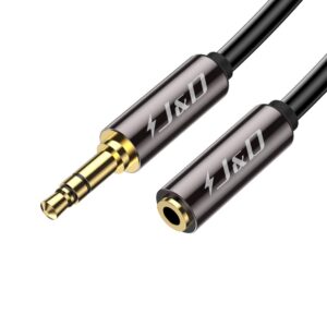 j&d 3.5mm auxiliary audio extension cable, gold plated copper shell heavy duty 3.5mm 1/8 inch trs male to 3.5mm 1/8 inch trs female stereo audio adapter cable, 3 feet