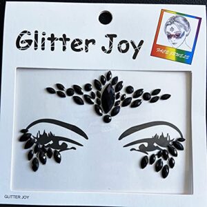 Black Festival Face Jewels, Rhinestone Face Gems Sticker, Rave Crystals Face Gems Stickers, Eyes Body Gem Sticker Stones Bindi Temporary Face Tattoos for Festival Rave, 6-Pack, Black