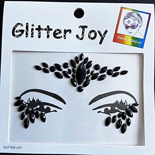 Black Festival Face Jewels, Rhinestone Face Gems Sticker, Rave Crystals Face Gems Stickers, Eyes Body Gem Sticker Stones Bindi Temporary Face Tattoos for Festival Rave, 6-Pack, Black