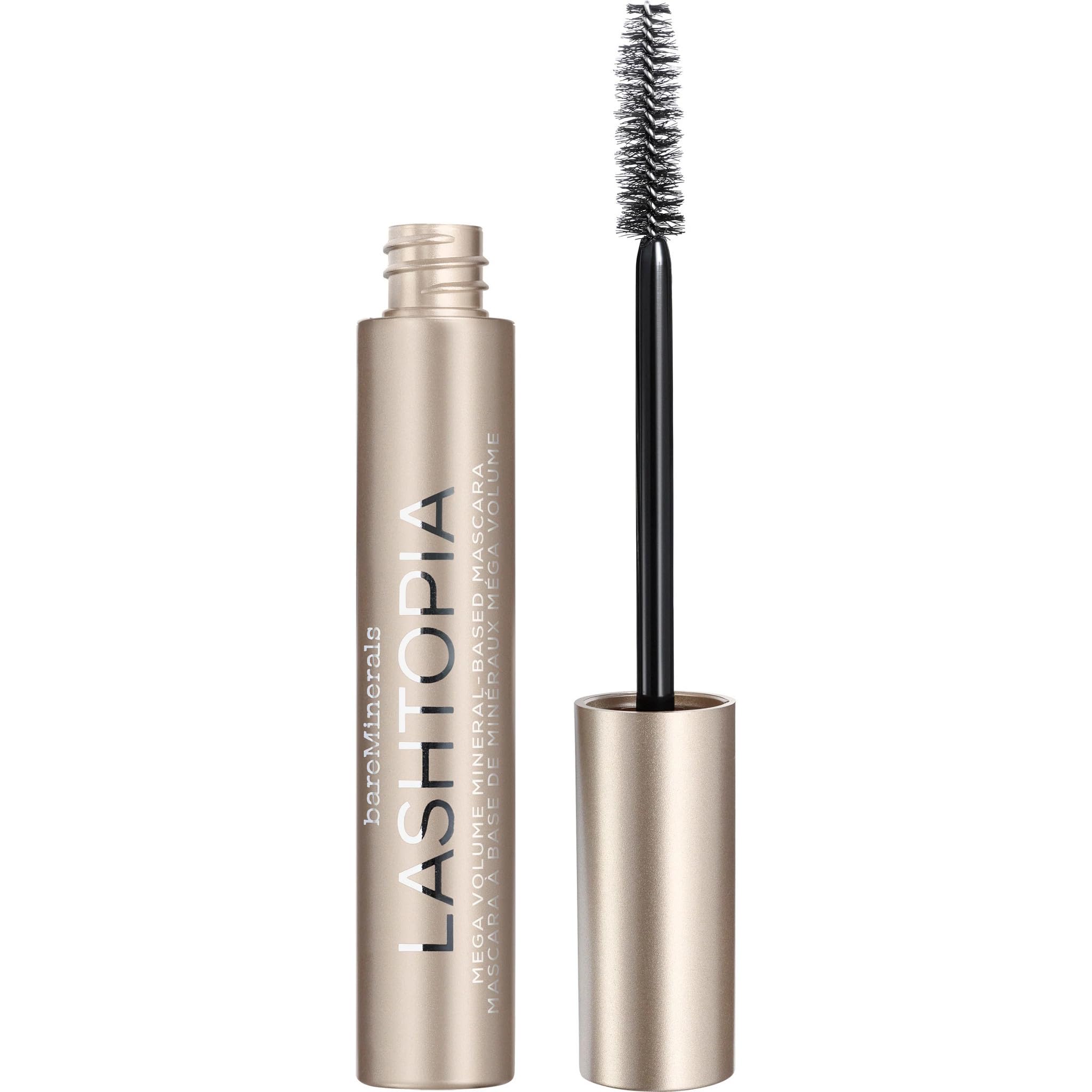 bareMinerals Lashtopia Mega Volume Mineral-Based Black Mascara, Volumizes Eyelashes, Nourishing + Conditioning, Smudge + Clump-Resistant, Vegan