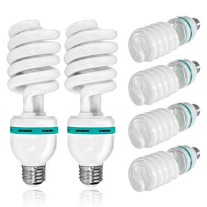 limostudio [6-pack] 45w full spectrum spiral photo light bulb, energy saving 6500k pure white daylight balanced cfl light for photography and video, agg2707