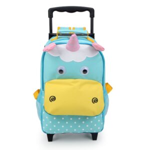 yodo zoo 3-way kids suitcase luggage or toddler rolling backpack with wheels, small unicorn