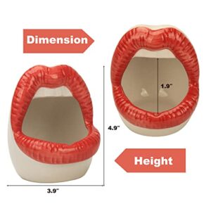 K COOL Creative Ceramics Cigarette Ashtray with Lip Teeth Tabletop Portable Modern Ashtrays for Outdoor Indoor Smoking Ash Tray for Home office Decor Handmade Gift for Men Women-LightRed