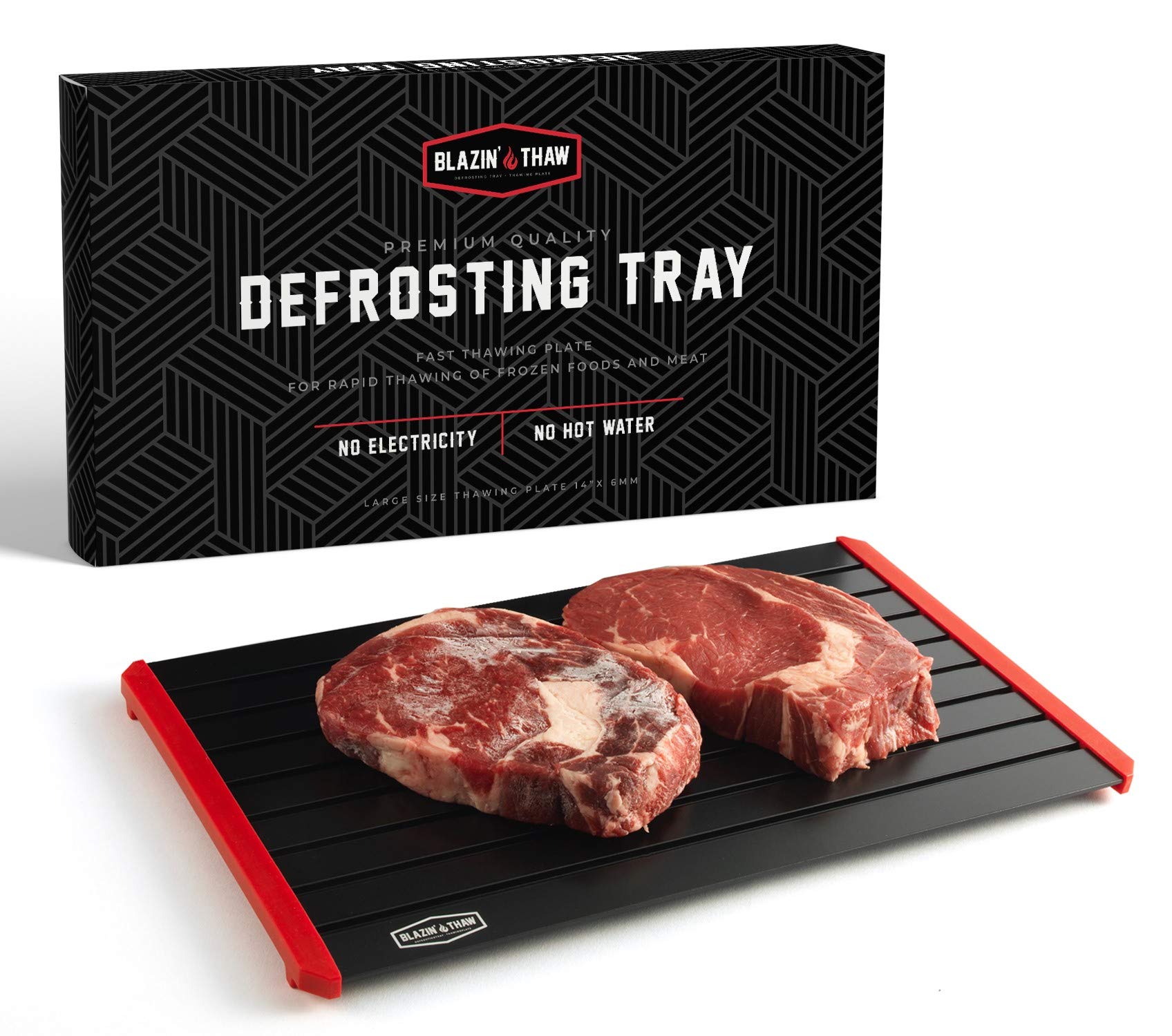 BLAZIN' THAW Defrosting Tray for Frozen Meat | 14” Large-Size | Aluminium Plate for Thawing Frozen Food | Natural Thawing Process | No Microwaves, No Cold/Warm Water Required |