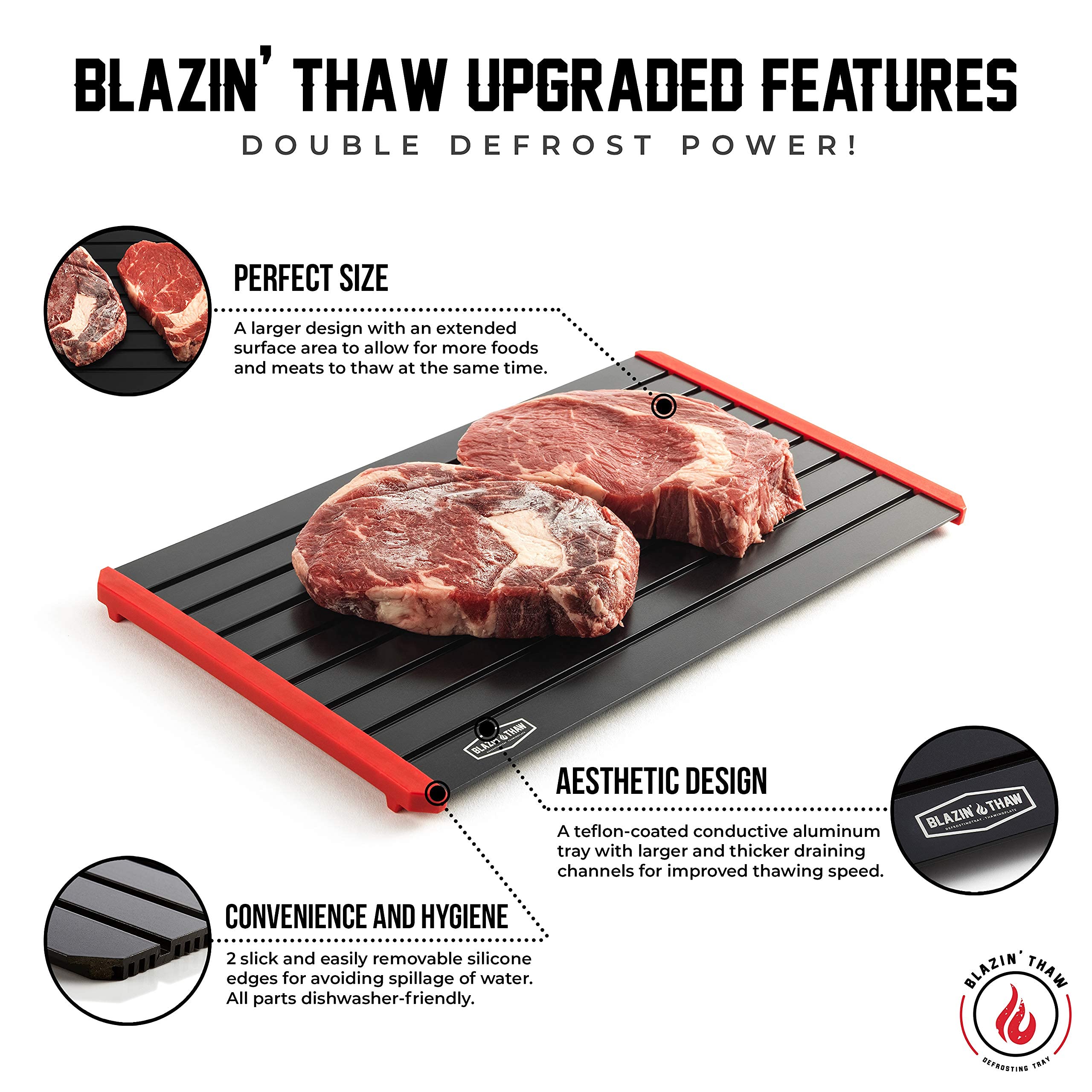 BLAZIN' THAW Defrosting Tray for Frozen Meat | 14” Large-Size | Aluminium Plate for Thawing Frozen Food | Natural Thawing Process | No Microwaves, No Cold/Warm Water Required |