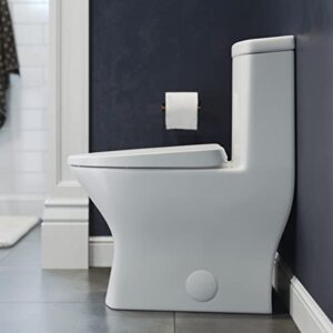 Swiss Madison SM-1T257 Sublime II Compact 24" Length One Piece Toilet Dual Flush 1.1/1.6 GPF with Side Holes, Glossy White