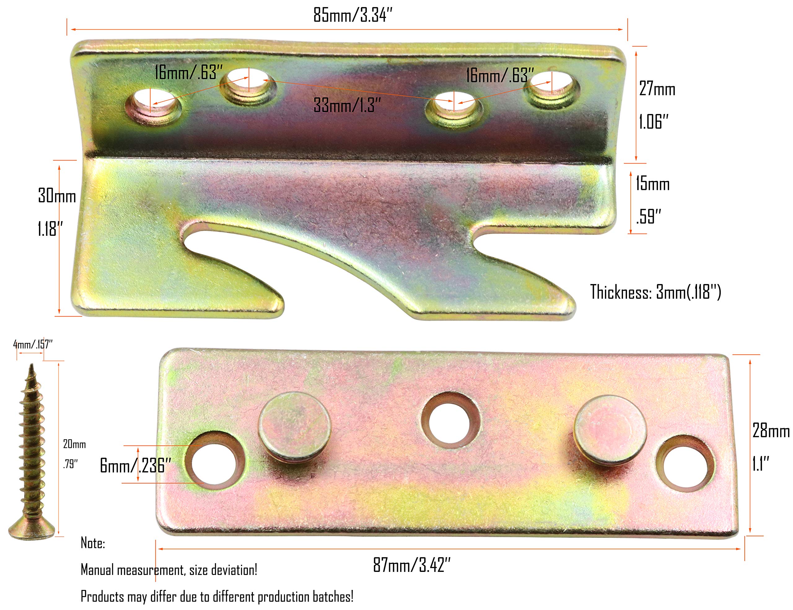 LBY Bed Rail Brackets, Heavy Duty Non-Mortise Bracket Fastener, Bed Buckle Lock, Bed Rail Fittings, Invisible Bed Connector, (a Set of 4 Pay),with Screws