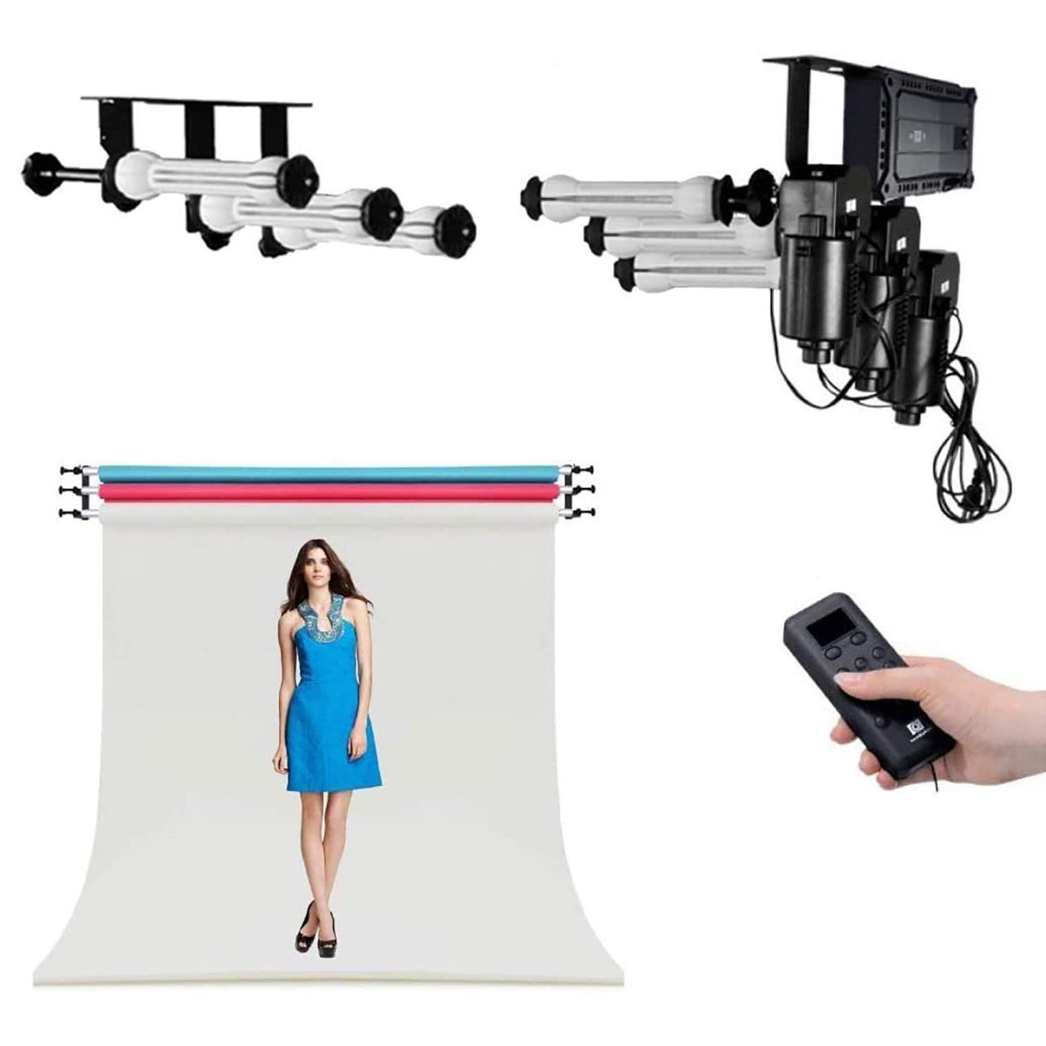 Fotoconic 3 Roller Motorized Electric Wall Ceiling Mount Background Support System with Remote