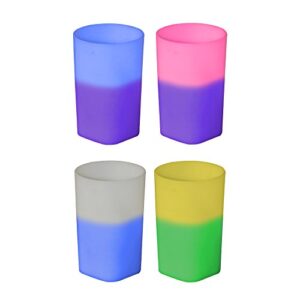 2oz color changing mood plastic shot glass, unique square bottom, bpa free and reusable, round top design and 1 oz, set of 12, assorted colors - made in usa