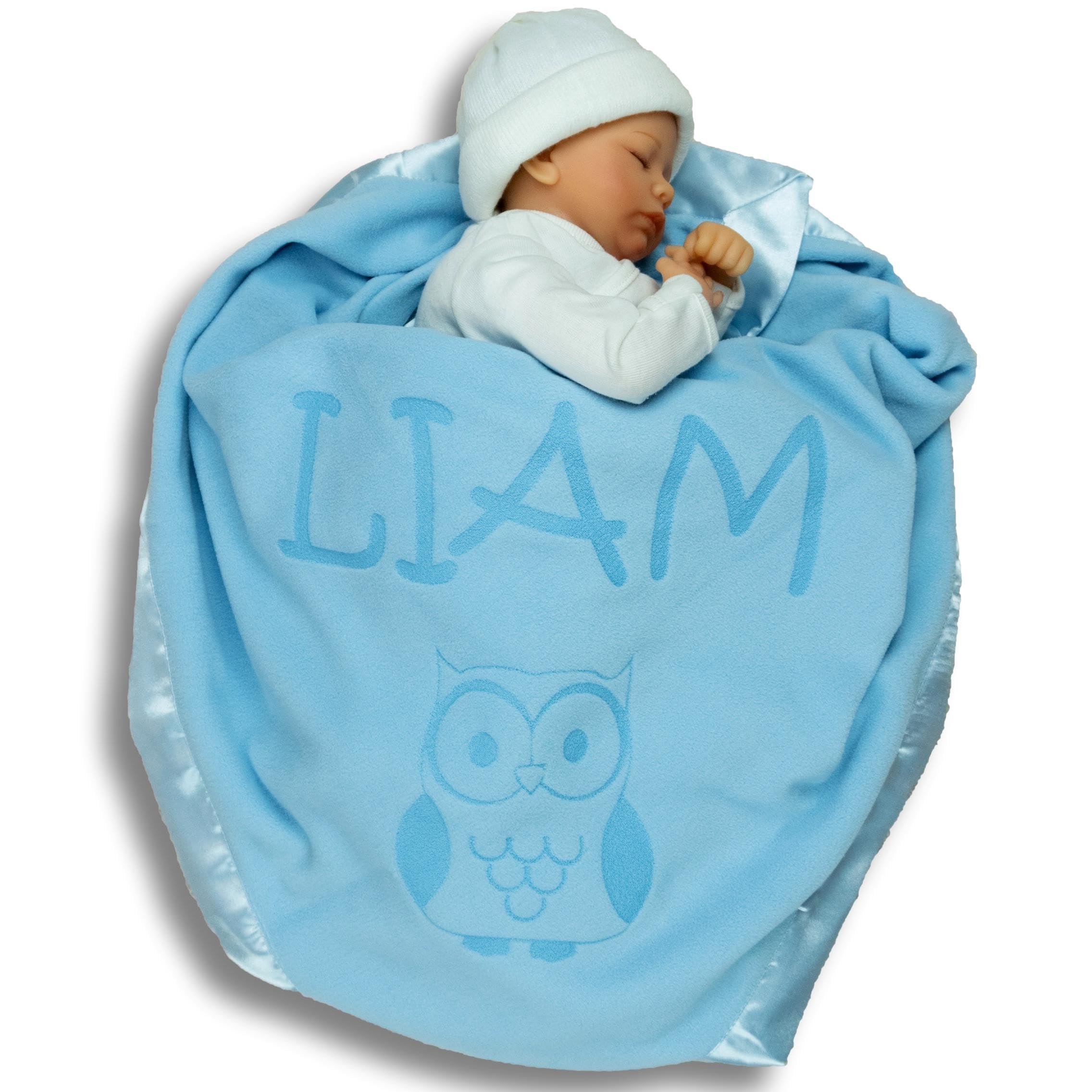 Custom Catch Personalized Owl Baby Blanket Gift for Boy - Infant or Newborn Name (1 Line of Text)