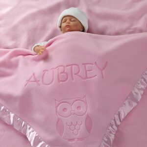 Custom Catch Personalized Owl Baby Blanket Gift for Boy - Infant or Newborn Name (1 Line of Text)