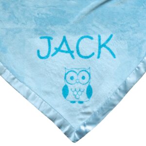 Custom Catch Personalized Owl Baby Blanket Gift for Boy - Infant or Newborn Name (1 Line of Text)