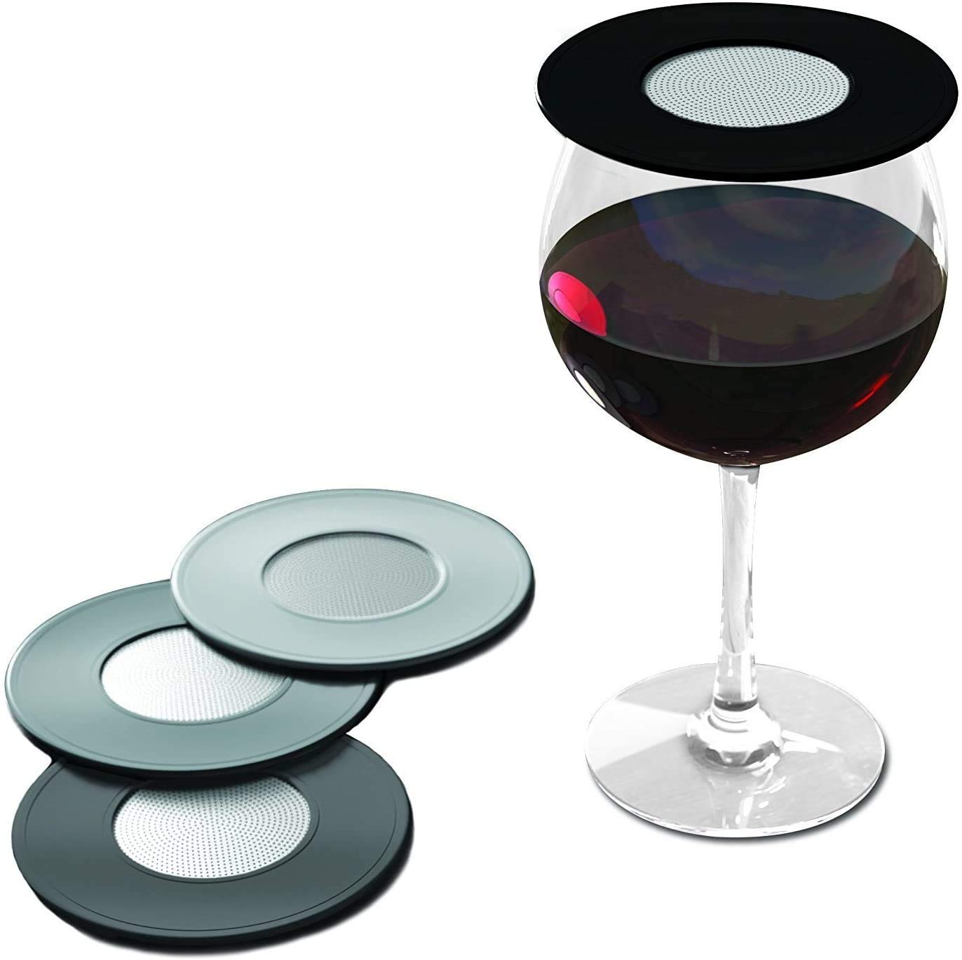 Coverware Drink Tops Ventilated Silicone Wine Glass Covers - Weighted Cover with Screen Allows Wine to Breathe - Outdoor Wine Glass Covers to Keep Particles Out - BPA Free - 4 Pack