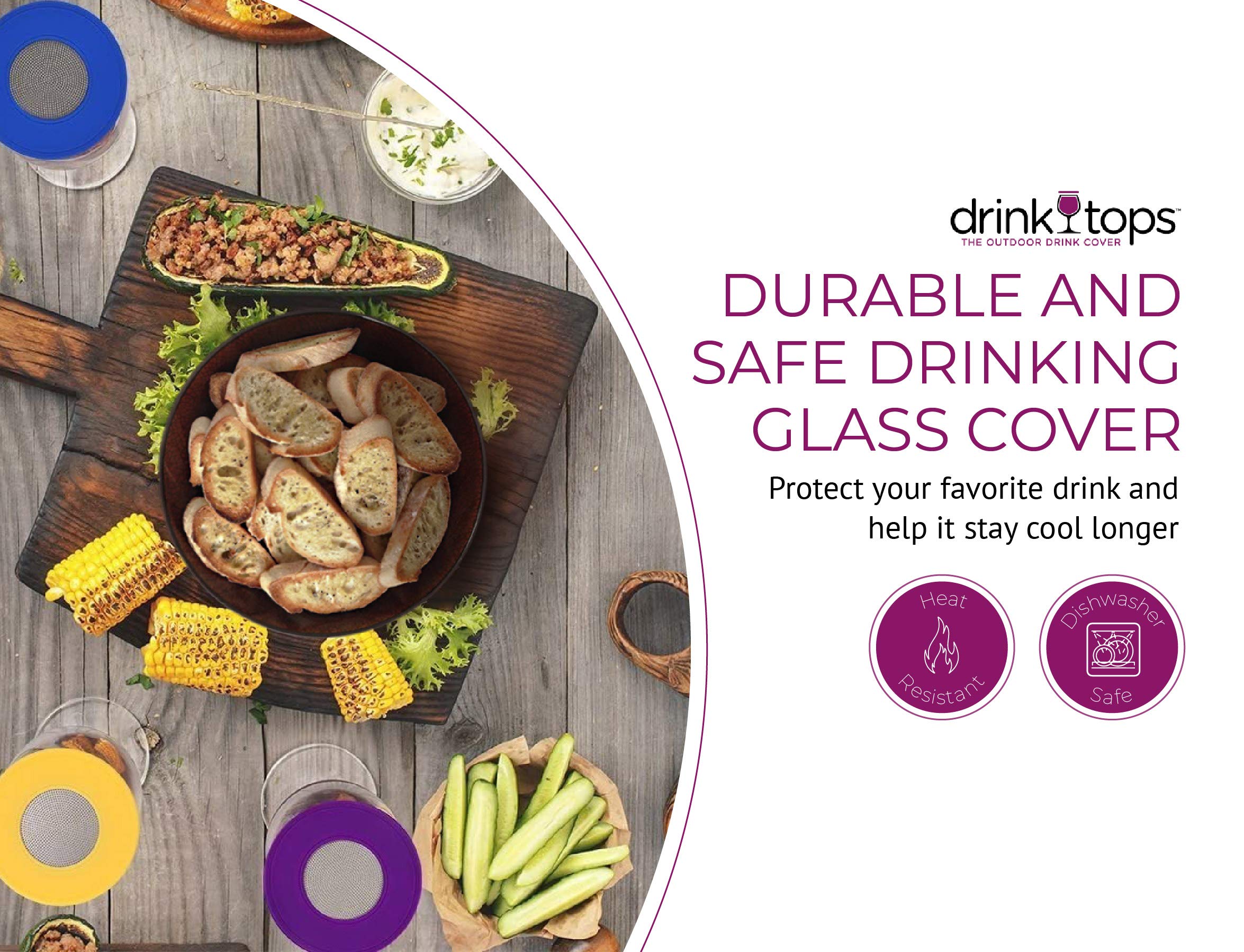 Coverware Drink Tops Ventilated Silicone Wine Glass Covers - Weighted Cover with Screen Allows Wine to Breathe - Outdoor Wine Glass Covers to Keep Particles Out - BPA Free - 4 Pack