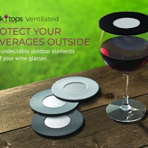 Coverware Drink Tops Ventilated Silicone Wine Glass Covers - Weighted Cover with Screen Allows Wine to Breathe - Outdoor Wine Glass Covers to Keep Particles Out - BPA Free - 4 Pack