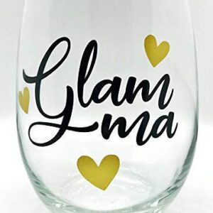 Glamma - Cute Birthday Gift for Grandma - Fancy, Glamorous, Gorgeous, Too Young To Be A, Glam-ma Glam Ma Birthday Present - Premium 21oz Stemless Wine Glass