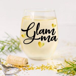 Glamma - Cute Birthday Gift for Grandma - Fancy, Glamorous, Gorgeous, Too Young To Be A, Glam-ma Glam Ma Birthday Present - Premium 21oz Stemless Wine Glass