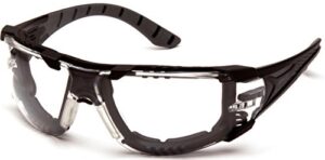 pyramex endeavor plus safety glass black/gray frame with foam padding clear h2max anti-fog lens
