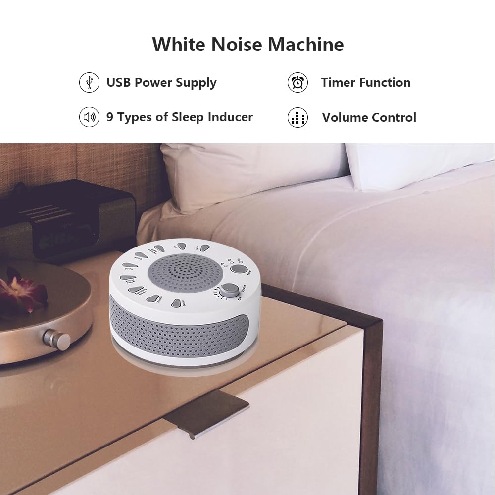 White Noise Machine Sleep Helper Sound Relaxation Machine Sleep Therapy Sound Machine with 27 Unique Natural Sounds, Sleep Disorders Noise Cancelling for Home, Office, Spa, Yoga, Kids