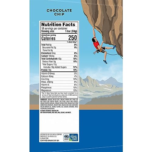 CLIF BAR - Chocolate Chip - Made with Organic Oats - 10g Protein - Non-GMO - Plant Based - Energy Bars - 2.4 oz. (18 Pack)