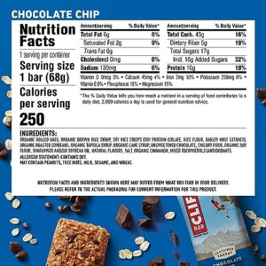 CLIF BAR - Chocolate Chip - Made with Organic Oats - 10g Protein - Non-GMO - Plant Based - Energy Bars - 2.4 oz. (18 Pack)