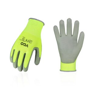 vgo... 15-pairs safety work gloves, gardening gloves, polyurethane coated, dipping gloves, latex free (size l, yellow, pu2103)