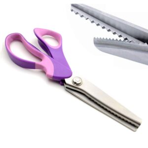 jistl professional stainless steel dressmaking sewing craft scissors, 9.3 inches handled pinking shears (purple)