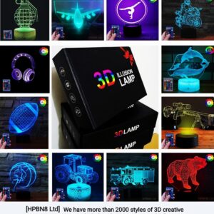 HPBN8 Ltd Creative 3D Swimming Night Light USB Powered Touch Switch Remote Control LED Decor Optical Illusion 3D Lamp 7/16 Colors Changing Children Kids Toy Christmas Xmas Brithday Gift