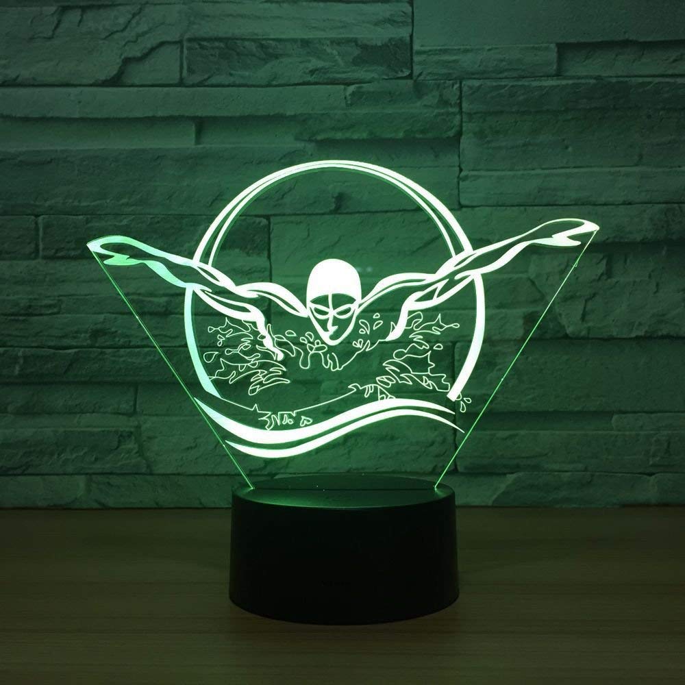 HPBN8 Ltd Creative 3D Swimming Night Light USB Powered Touch Switch Remote Control LED Decor Optical Illusion 3D Lamp 7/16 Colors Changing Children Kids Toy Christmas Xmas Brithday Gift