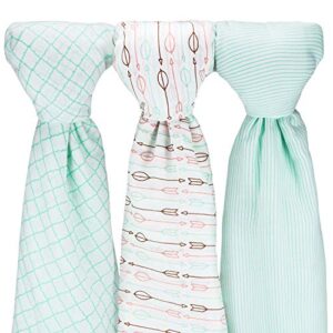 muslin baby swaddle blankets, large (3 pack) mint blue and white collection