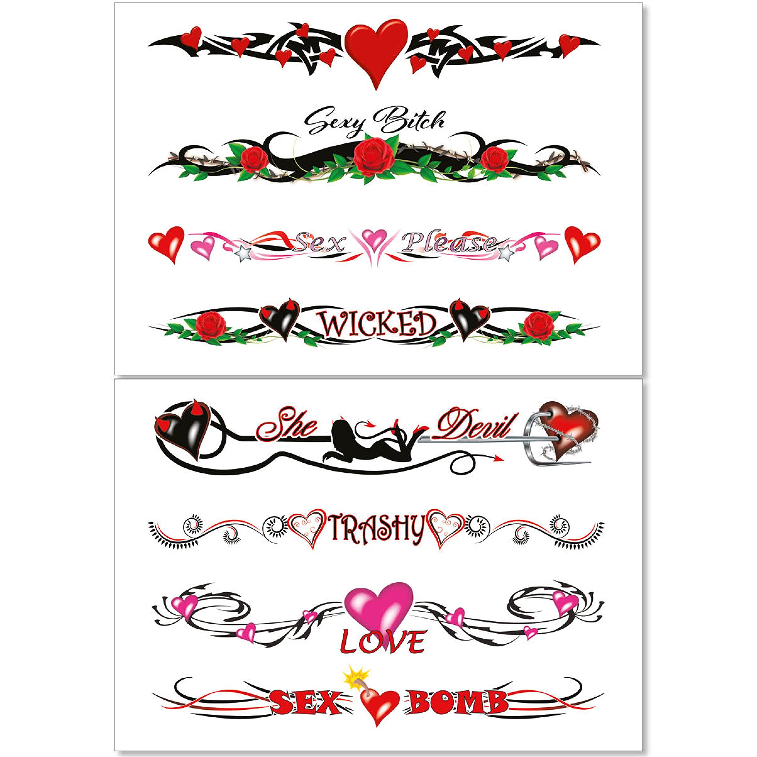 8 Large Sexy Naughty Temporary Tattoos for Women Ladies - Adult Fun for Lower Back Legs Arms Stomach