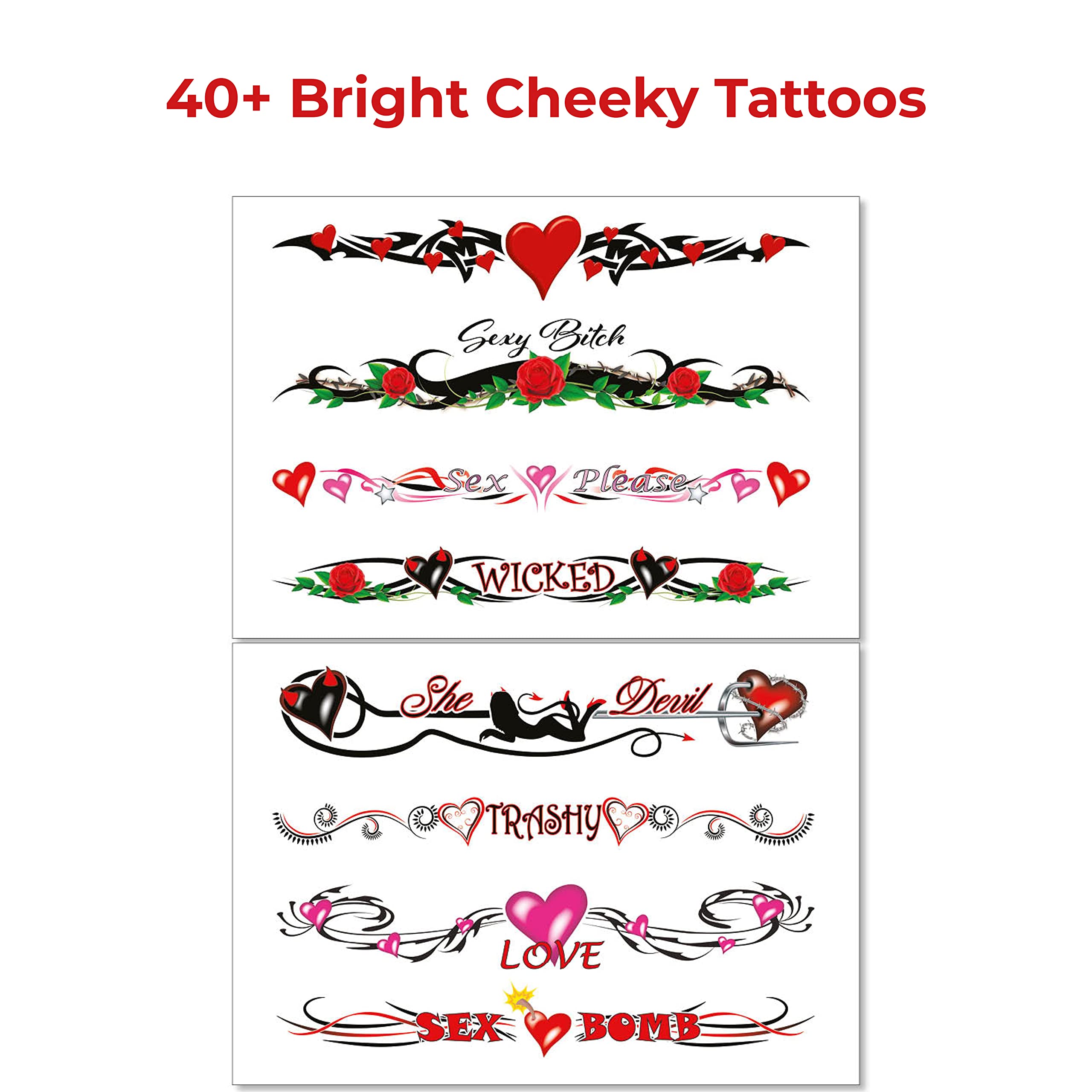 8 Large Sexy Naughty Temporary Tattoos for Women Ladies - Adult Fun for Lower Back Legs Arms Stomach