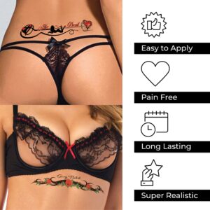 8 Large Sexy Naughty Temporary Tattoos for Women Ladies - Adult Fun for Lower Back Legs Arms Stomach