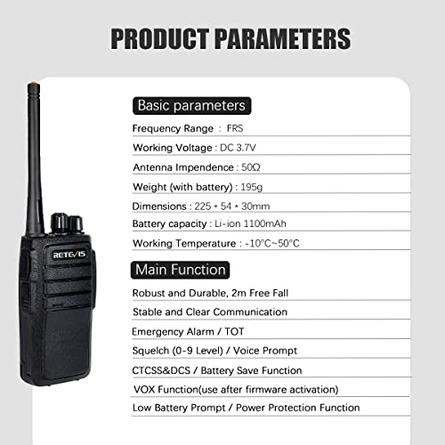 Case of 10,Retevis RT21 Two-Way Radios Rechargeable Long Range Walkie Talkies Hand Free 16CH Business 2 Way Radios, Wall Charger Base, 1100mAh Battery